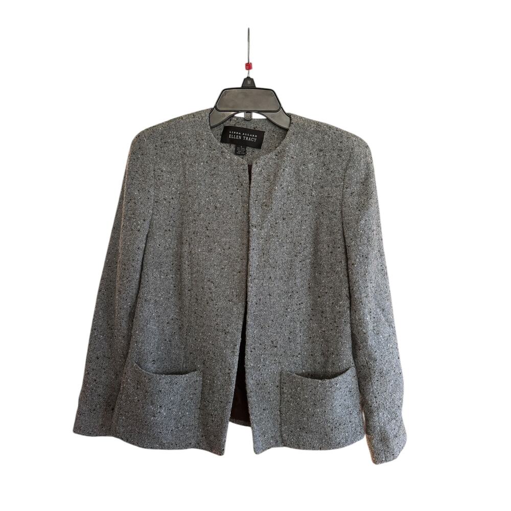 Ellen Tracy Linda Allard Wool Tweed Blazer Gray Blue Sz 6 Officecore Preppy